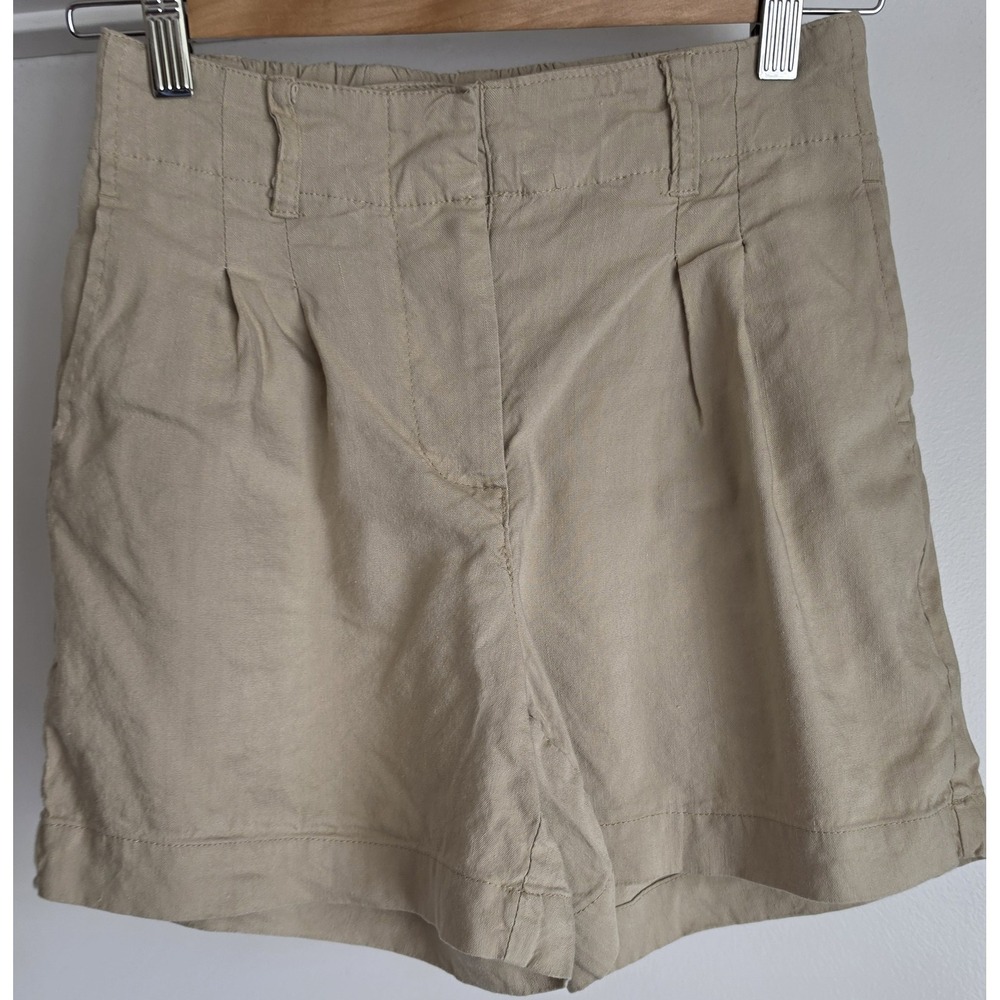 Weekend Linen Blend Shorts Women XS Tan Casual Bermuda Solid Chino Slacks